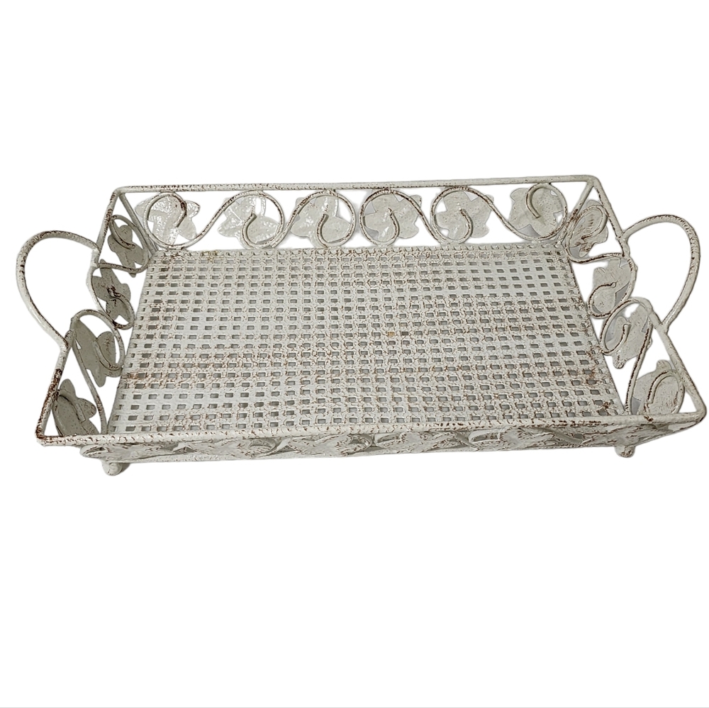 Vintage Style‎ Shabby Chic Metal Footed Tray Basket Like New